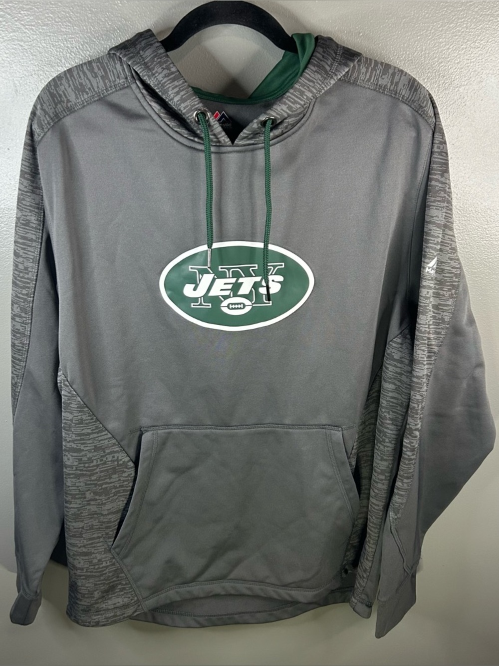 New York Jets NFL Majestic Thermabase Grey Hoodie Sweatshirt Size Large